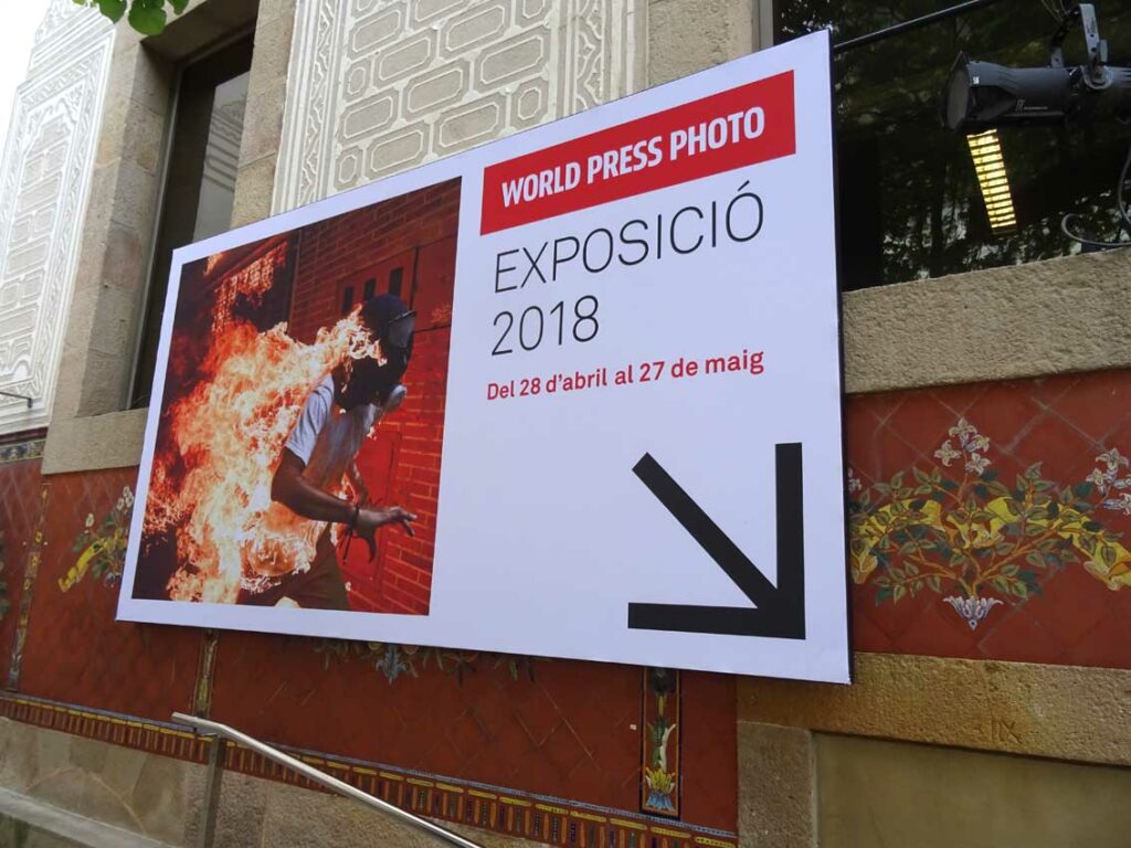 Sign for the World Press Photo exhibition 2018 at the CCCB in Barcelona