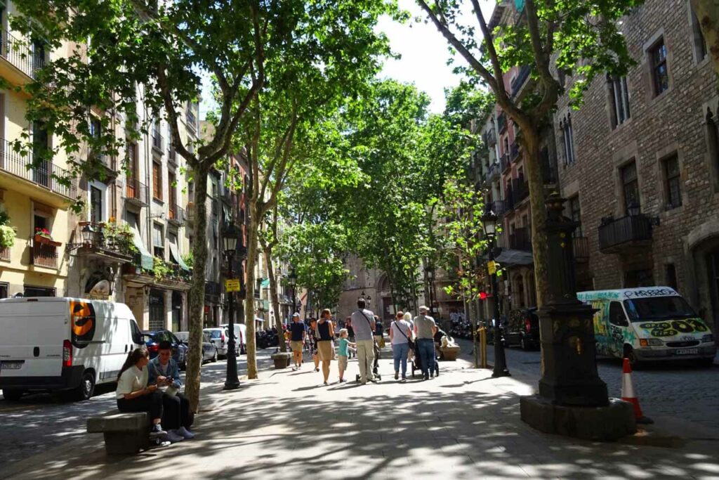 Pretty Rambla del Born in Barcelona on a sunny day