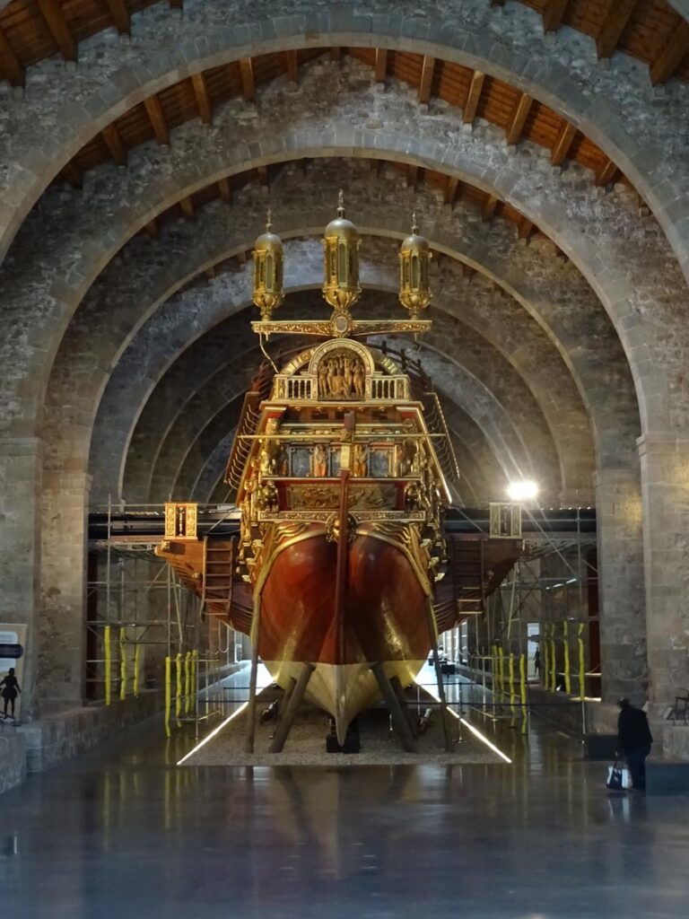 Impressive full-size replica of a Spanish galleon at the Maritime Museum in Barcelona