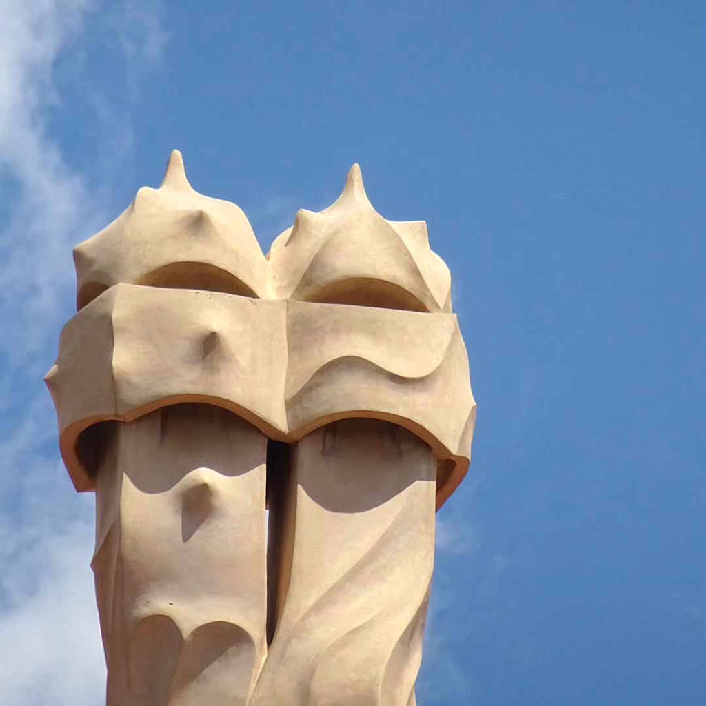 Iconic 'helmeted' chimneys on top of La Pedrera in Barcelona
